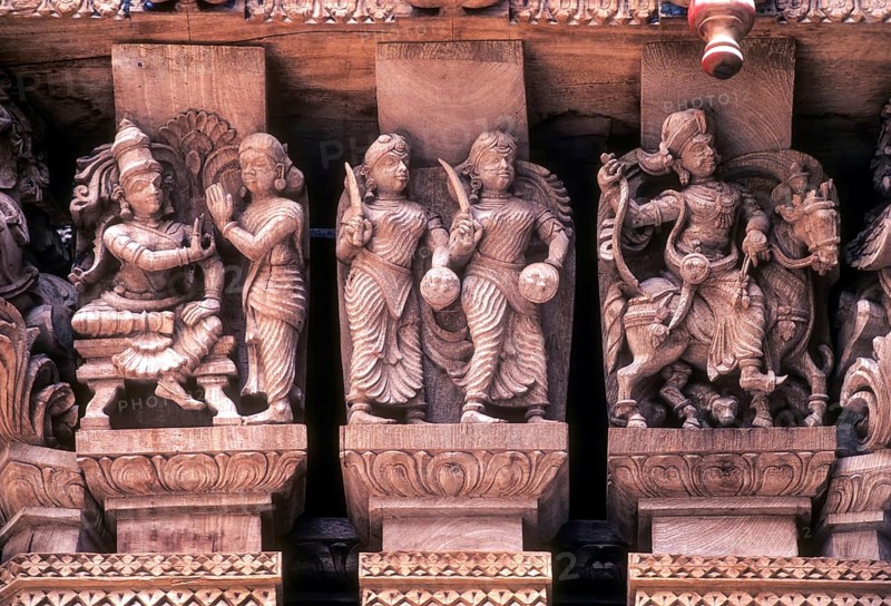 17 th century 350 years old wooden carvings in Meenakashi Sundareswarer temple's chariot at Madurai