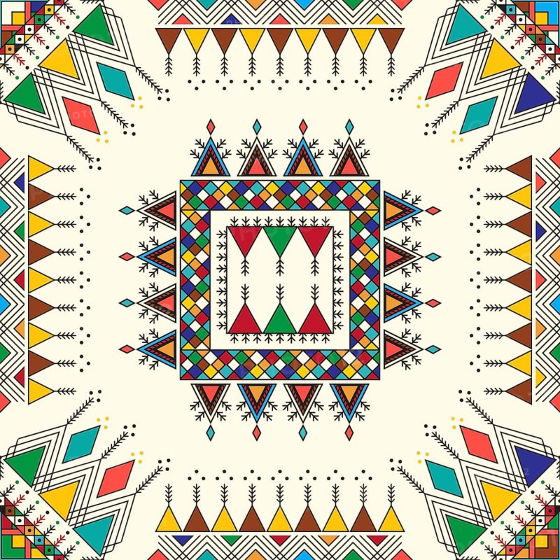 Decorative geometric repeating pattern inspired by Al-Qatt Al-Asiri traditional paintings