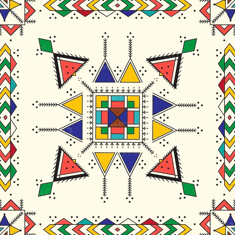Decorative geometric repeating pattern inspired by Al-Qatt Al-Asiri traditional paintings