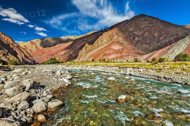 Himalayan landscape in Himalayas along Manali-Leh highway. Himachal Pradesh