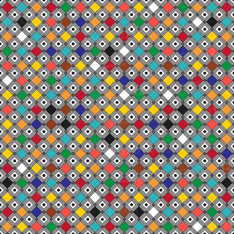 Decorative geometric repeating pattern inspired by Al-Qatt Al-Asiri traditional paintings