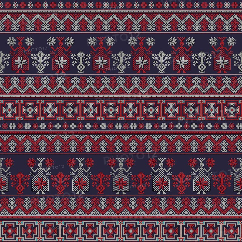 Decorative repeating pattern inspired by traditional Russian embroidery
