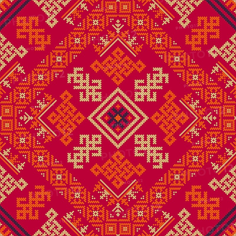 Decorative repeating pattern inspired by traditional Russian embroidery