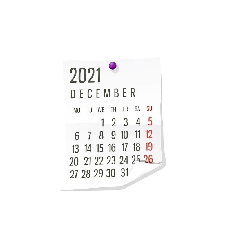 2021 Calendar on white paper