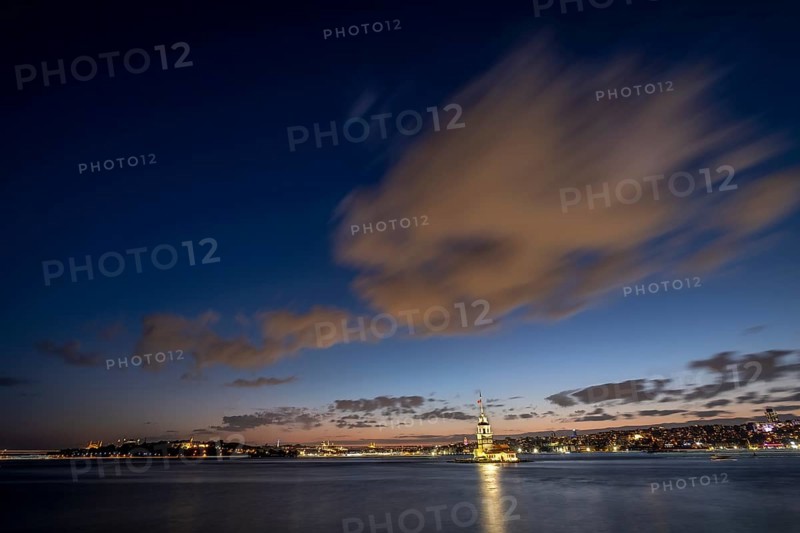 Maiden's Tower at night and cityscape of Istanbul