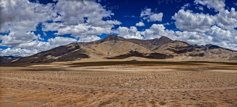 Panorama of Himalayan landscape in Himalayas along Manali-Leh road. Himachal Pradesh