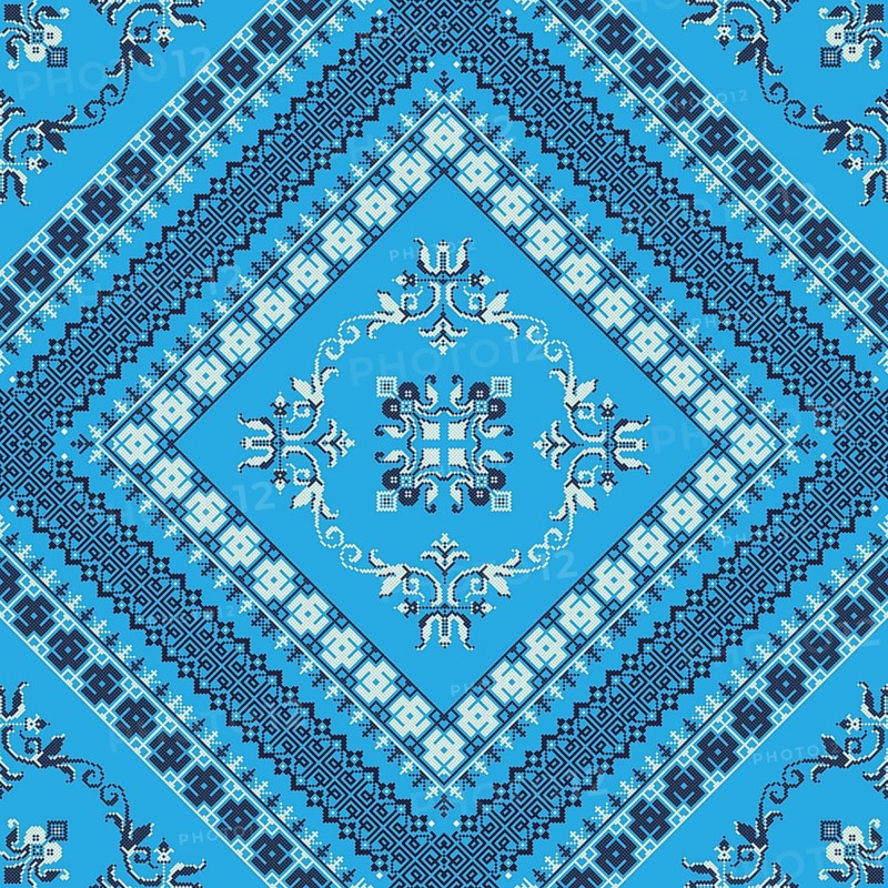 Decorative repeating pattern inspired by traditional Russian embroidery