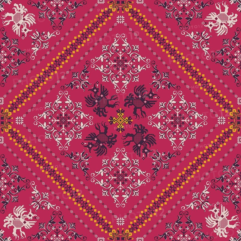 Decorative repeating pattern inspired by traditional Russian embroidery