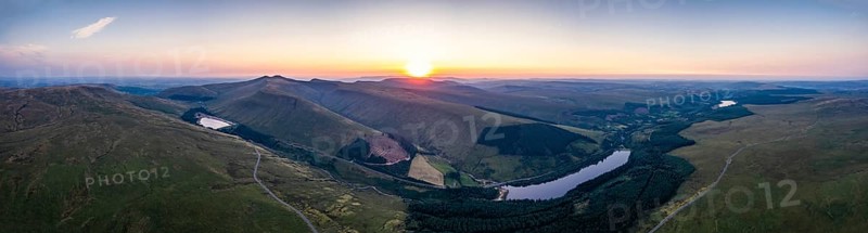 Sunrise over Pen y Fan and Cribyn from a drone