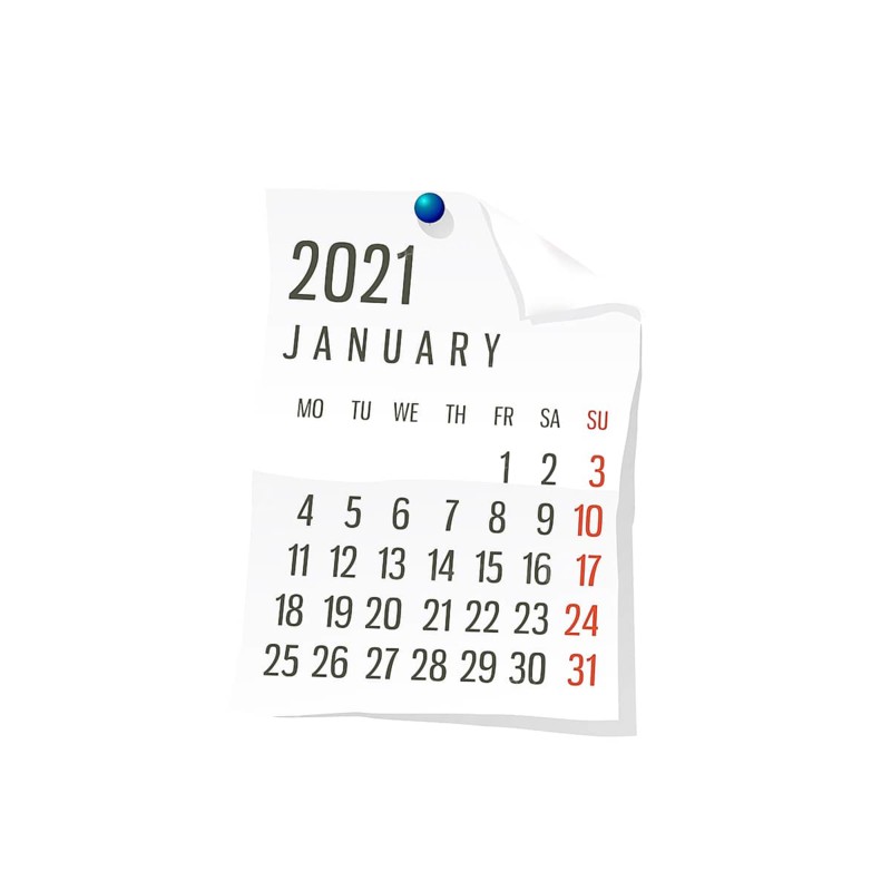 2021 Calendar on white paper