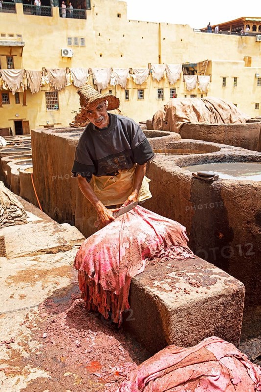Workers scraping the flesh from the skin