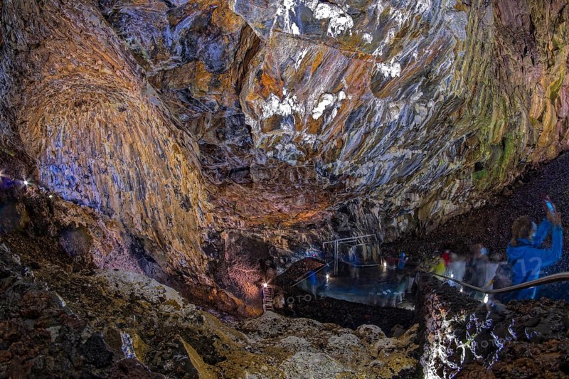Inside the volcanic vent Algar do carvao Azores Terceira Portugal