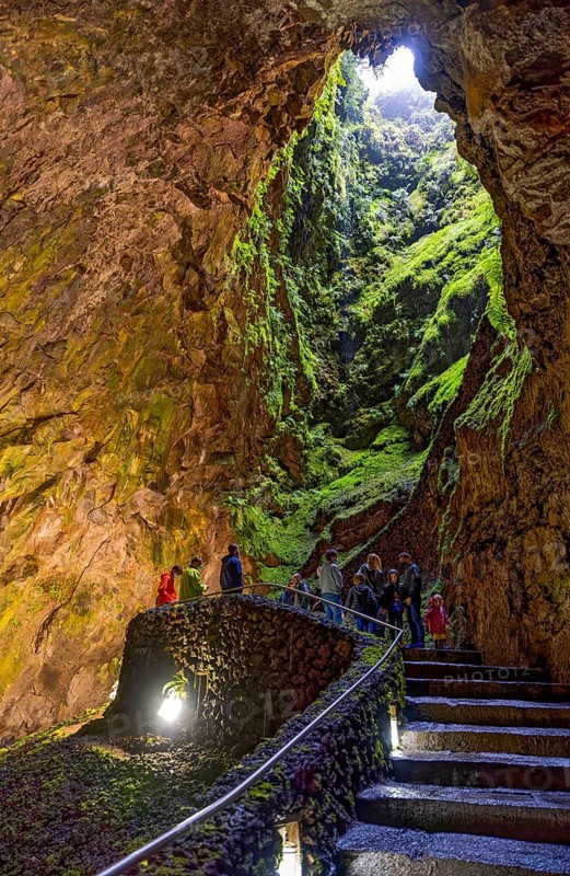 Inside the volcanic vent Algar do carvao Azores Terceira Portugal
