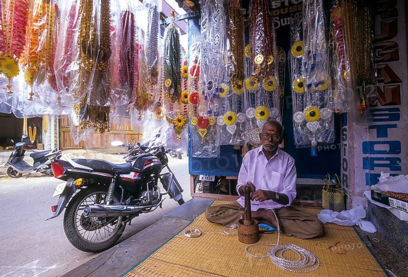 Making garlands at Chintadripet in Chennai Madras