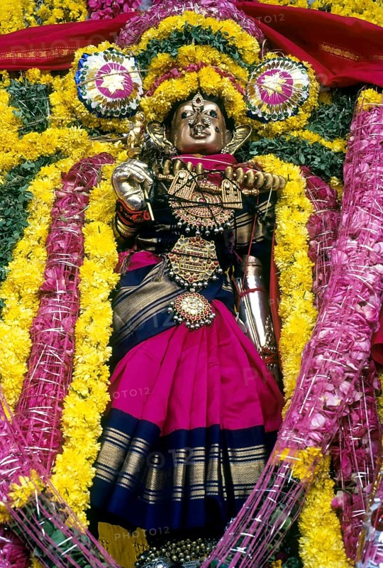 Decorated Goddess Mangalambigai during Mahamakham Mahamaham Mahamagam festival in Kumbakonam