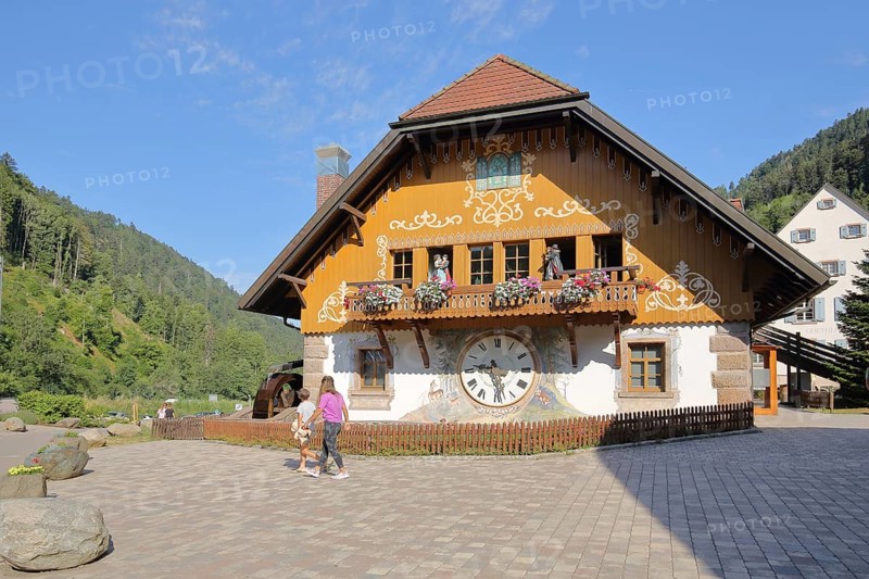 Traditional Black Forest house with clock game in the Hoellental