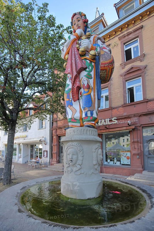 Hanselbrunnen with figure for the Alemannic Fasnet Carnival in Donaueschingen