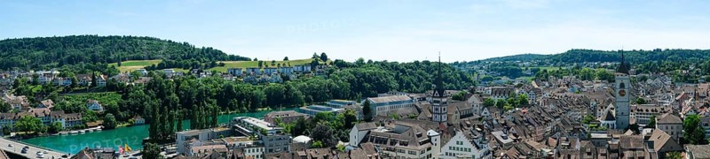 View of the town from the Munot fortress with All Saints' Minster and St. John's Parish Church