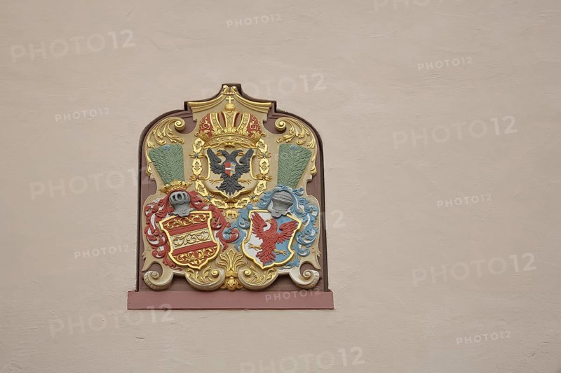 City coat of arms on the town hall near Muensterplatz