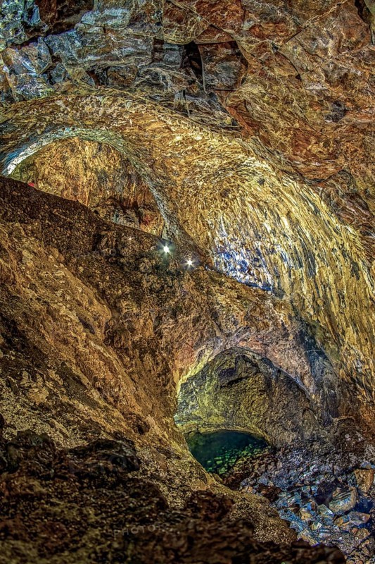 Inside the volcanic vent Algar do carvao Azores Terceira Portugal