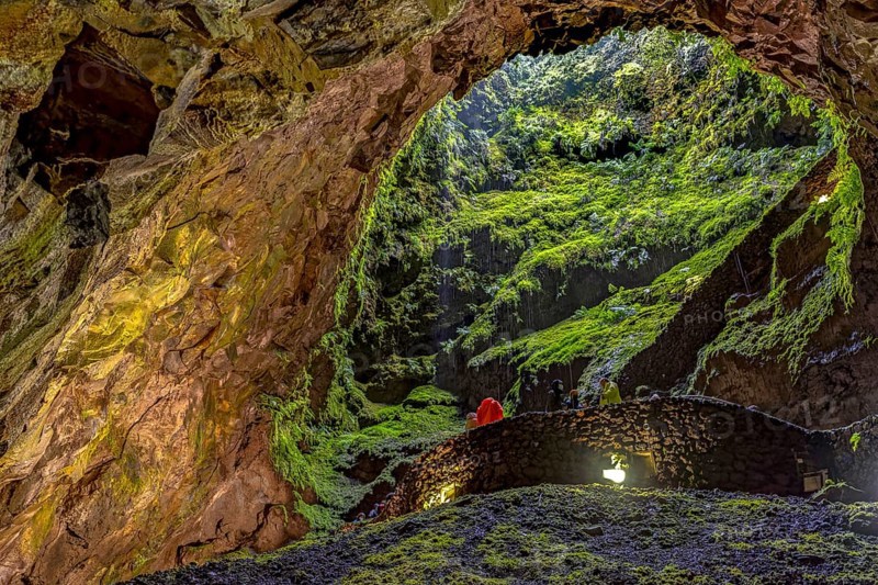 Inside the volcanic vent Algar do carvao Azores Terceira Portugal