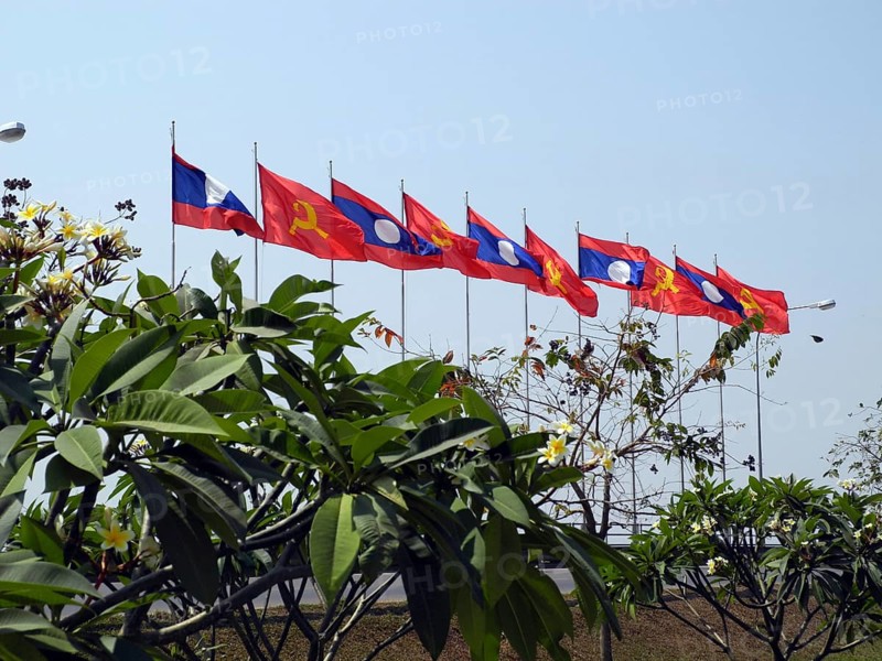 Flags on Mekong waterfront