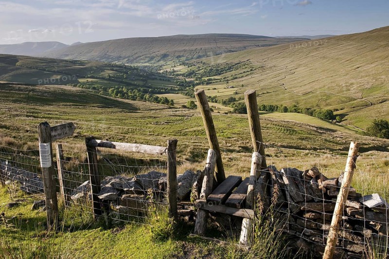 View of upland farmland and fells
