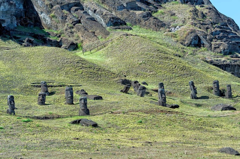 Moais on the flanks of the Rano Raraku volcano