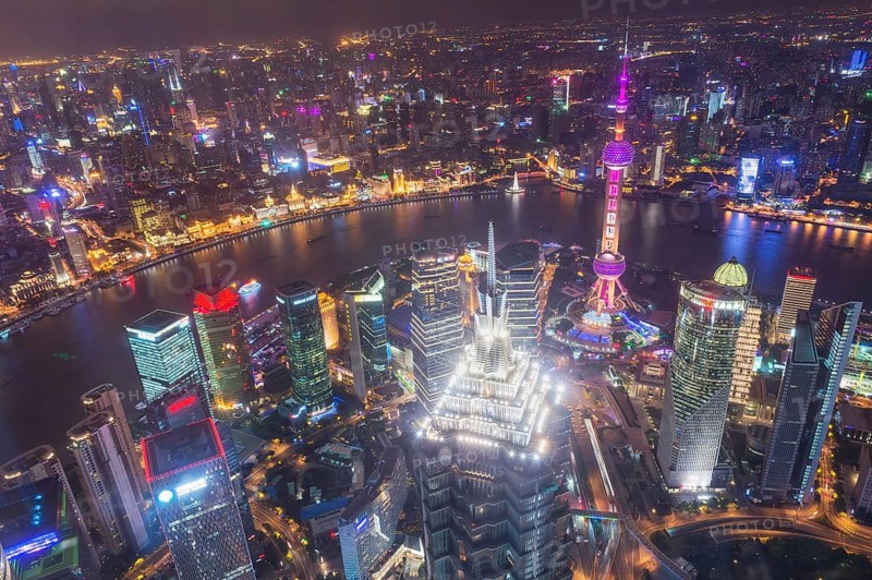 View over the Pudong financial district at night