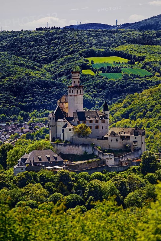 View of the Rhine Valley with Marksburg Castle