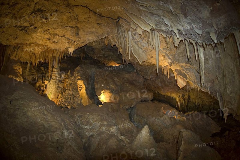 Stalactites and stalagmites in the karst cave
