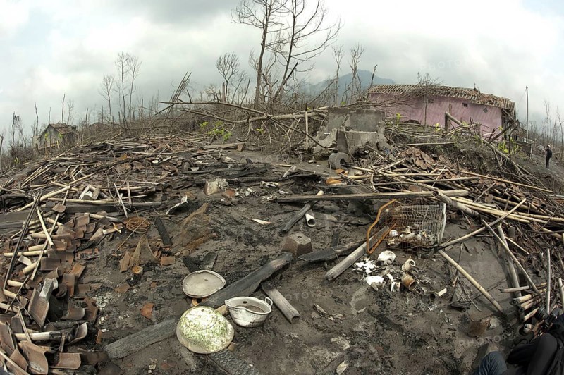 Ash-covered debris