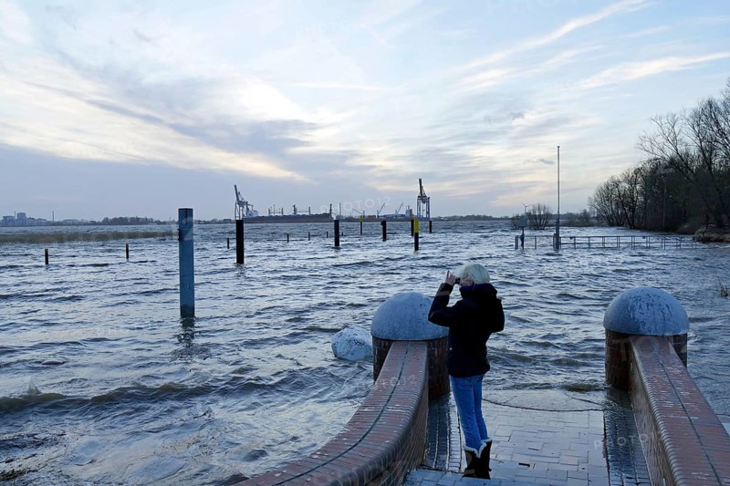 Sandstedt harbour in the district of Cuxhaven during storm surge