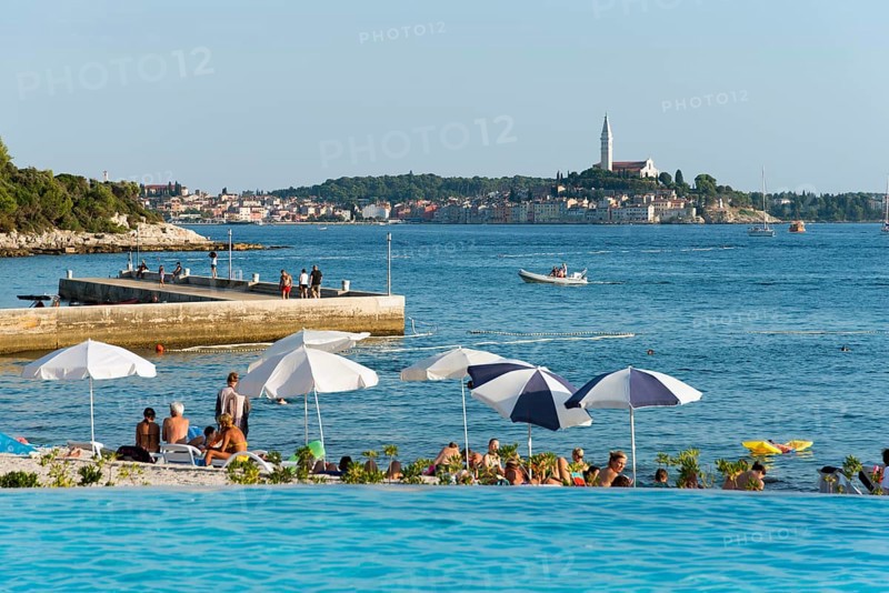 Swimming pool and town of Rovinj