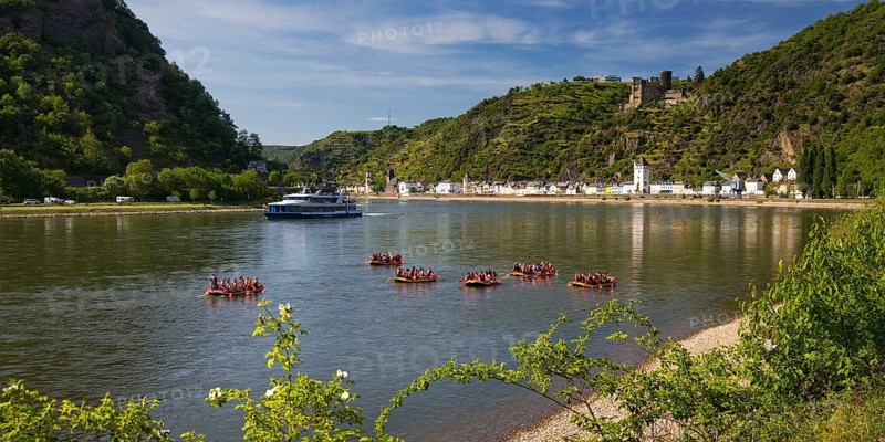 The Rhine at Loreley Harbour with a view of Katz Castle
