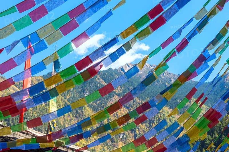 Prayer flags in the Tibetan village of Shuzheng