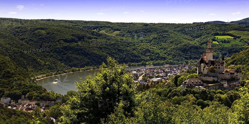 View of the Rhine Valley with Marksburg Castle