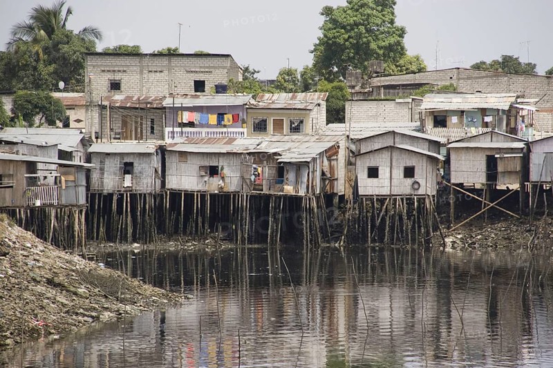 Slum houses over the river near Guayaquil