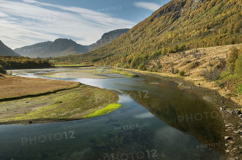 View of river tributary entering fjord