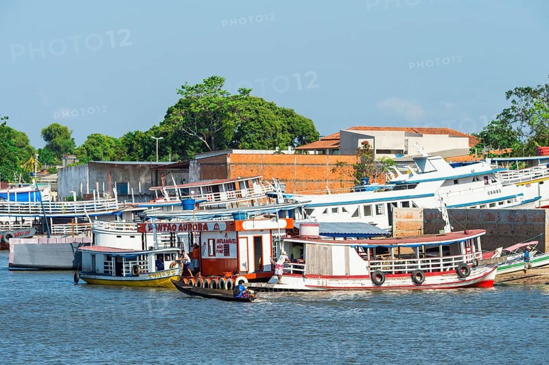 Traditional wood boats in the Parintins harbour