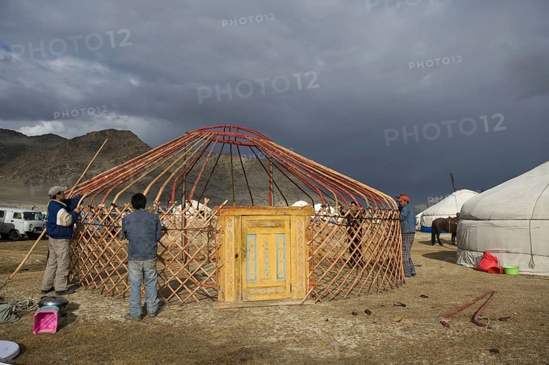 Kazakh nomads set up ger camps