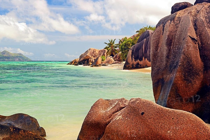 Beach and granite rocks at the dream beach Source d'Argent