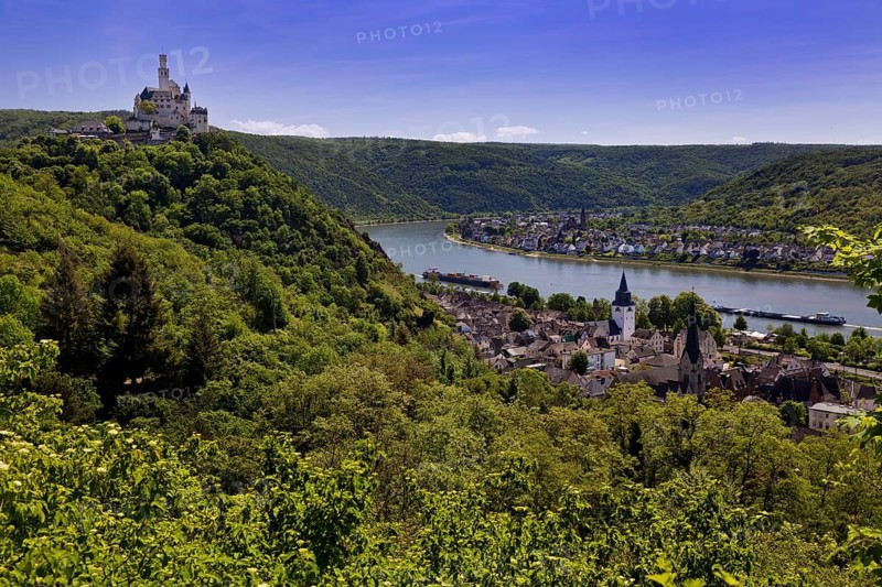View of the Rhine Valley with Marksburg Castle