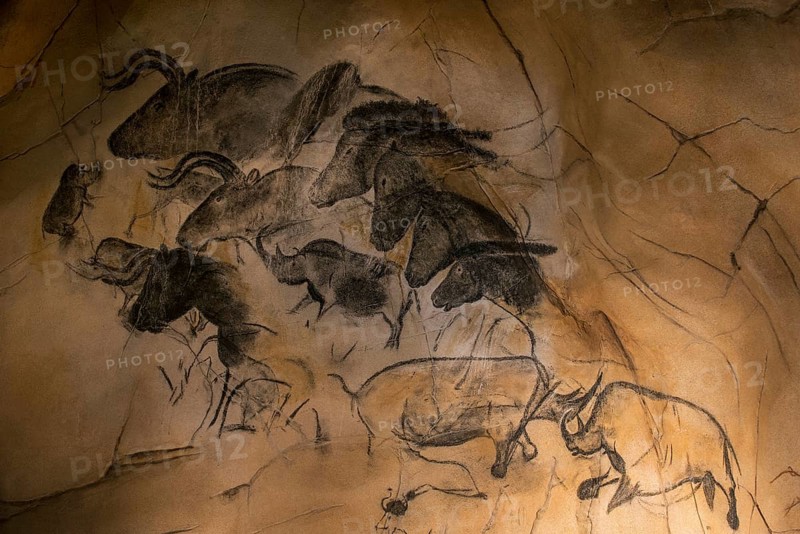Replica of prehistoric rock paintings of the Chauvet Cave