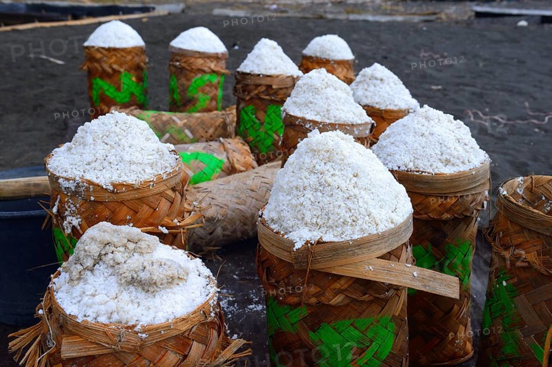 Sea salt harvested and packed for drying