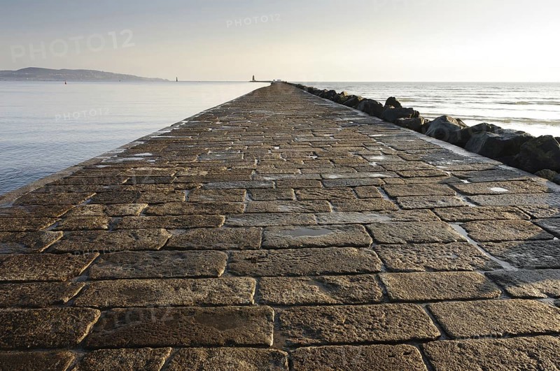 View of seawall protecting harbour entrance