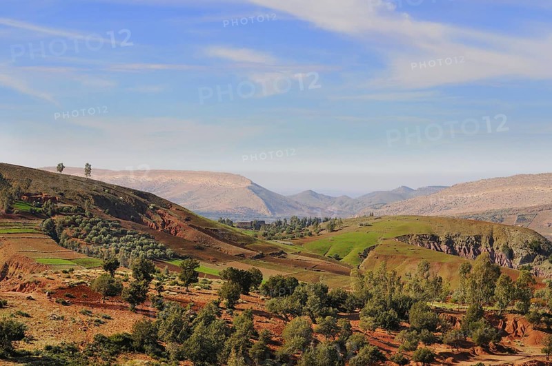 View of farmland and hills