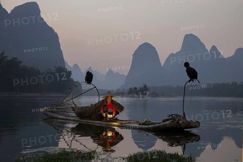Traditional fisherman with trained cormorants