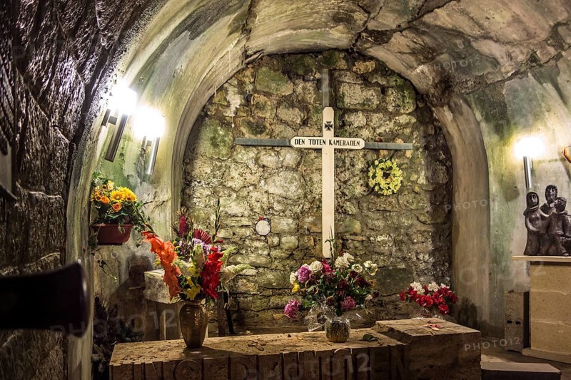Crypt for German soldiers buried behind this wall at Fort de Douaumont from the First World War