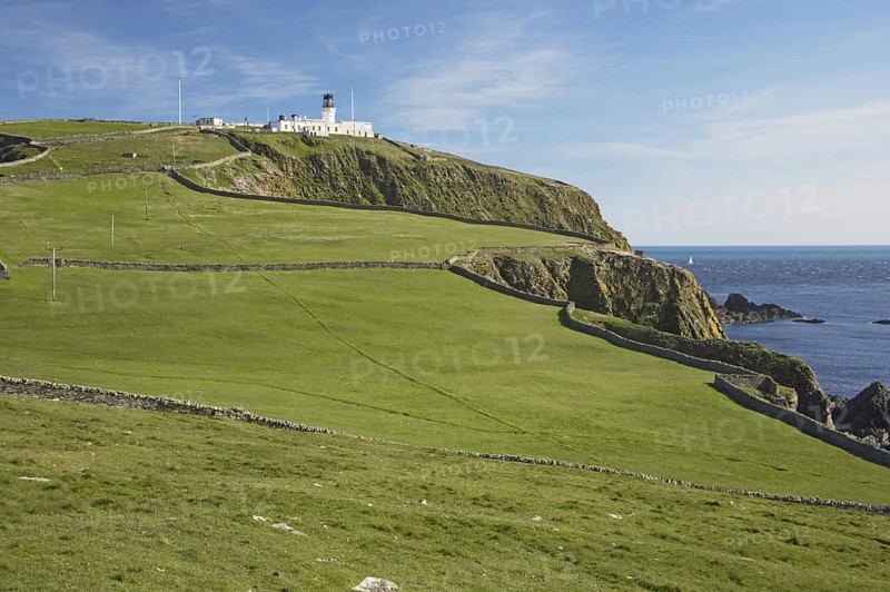 View of cliff pasture and distant lighthouse